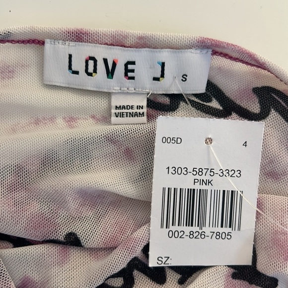 Love J 90s Y2K Sheer Pink & Black Peace Love Top Size Small New with tags! - Picture 5 of 6